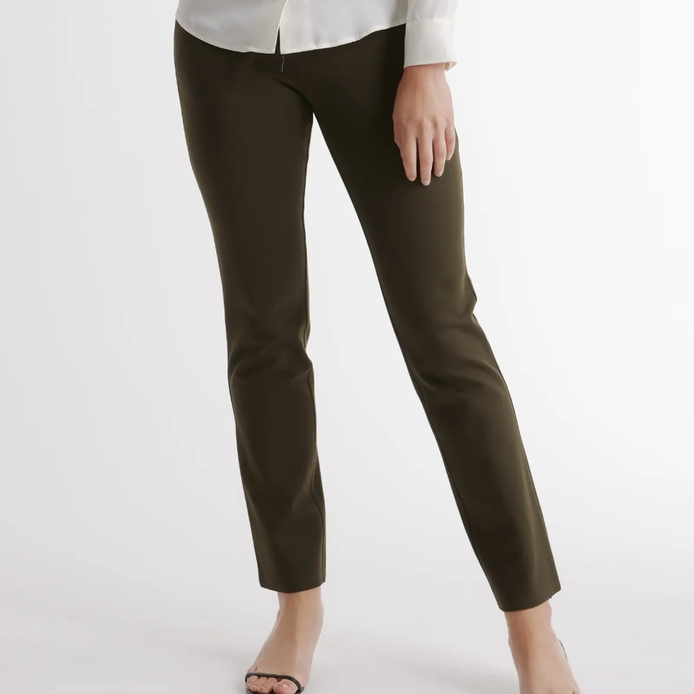 Quince Ultra Stretch Ponte Straight Leg Pants Olive Green